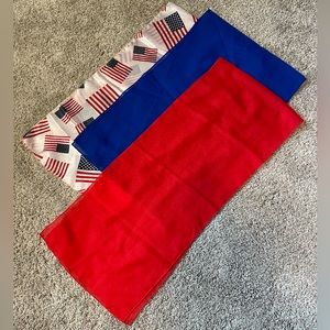 American flag, blue, and red scarves set